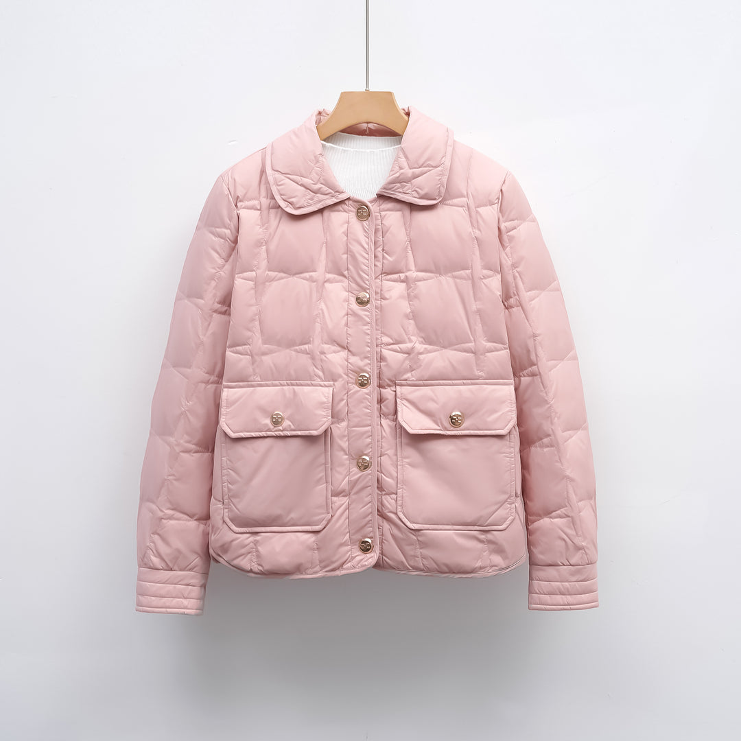 Damen modische gesteppte Jacke mit Taschen und Knopfverschluss EB