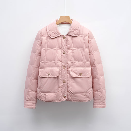 Damen modische gesteppte Jacke mit Taschen und Knopfverschluss EB
