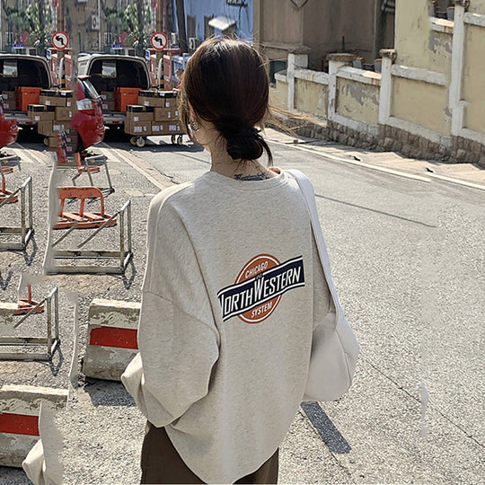 Damen lässiger Oversized-Pullover mit modischem Logo und angenehm weichem Innenfutter EB