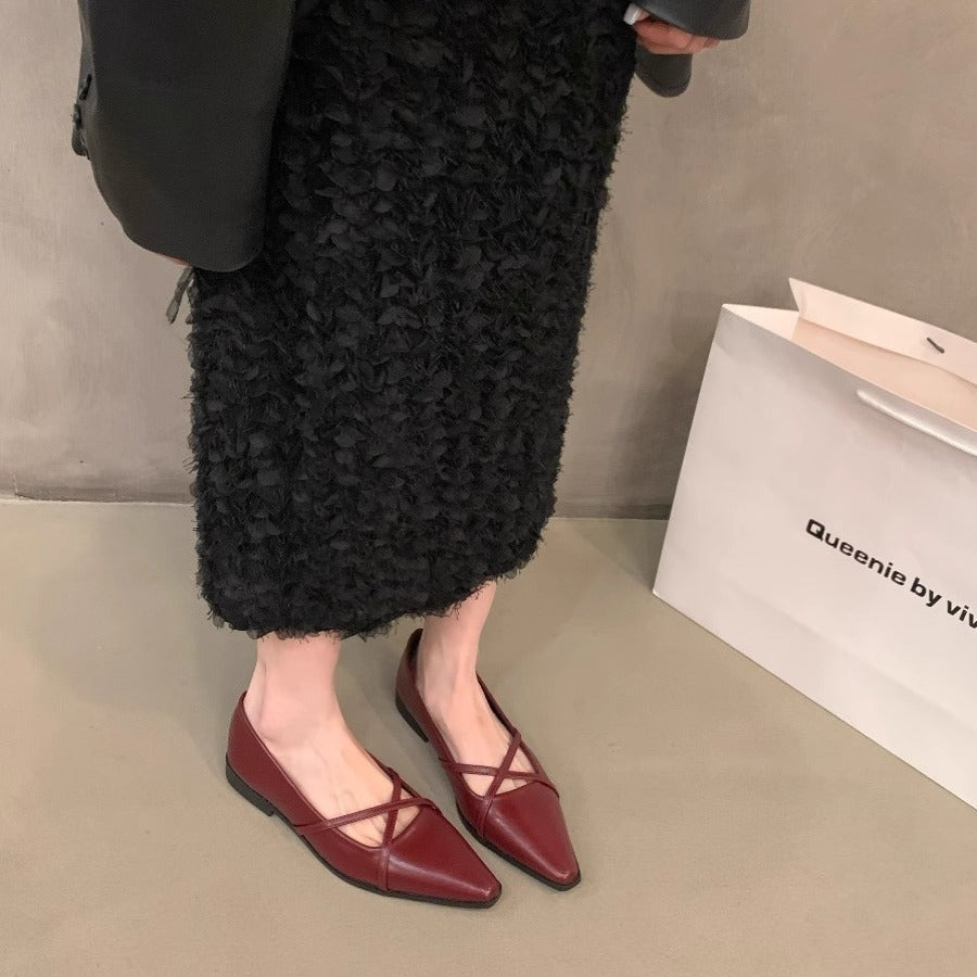 Damen elegante Ballerinas mit gekreuztem Riemchen EB