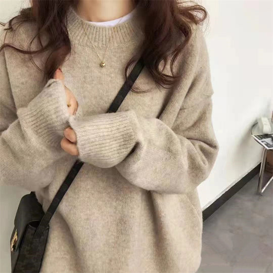 Damen Hochwertiger Strickpullover mit klassischem Rundhalsausschnitt und lässigem Schnitt EB