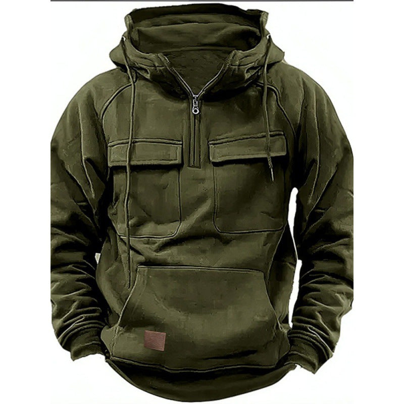 Herren Funktionale Kapuzenpullover mit Praktischen Taschen und Kurzem Reißverschluss EB