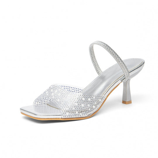 Damen elegante Slingback-Sandalen mit glitzernden Akzenten und breitem Blockabsatz EB