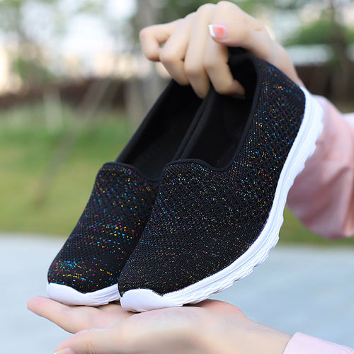 Damen Slip-On Fashion Sneakers mit elastischem Obermaterial und rutschfester Sohle EB