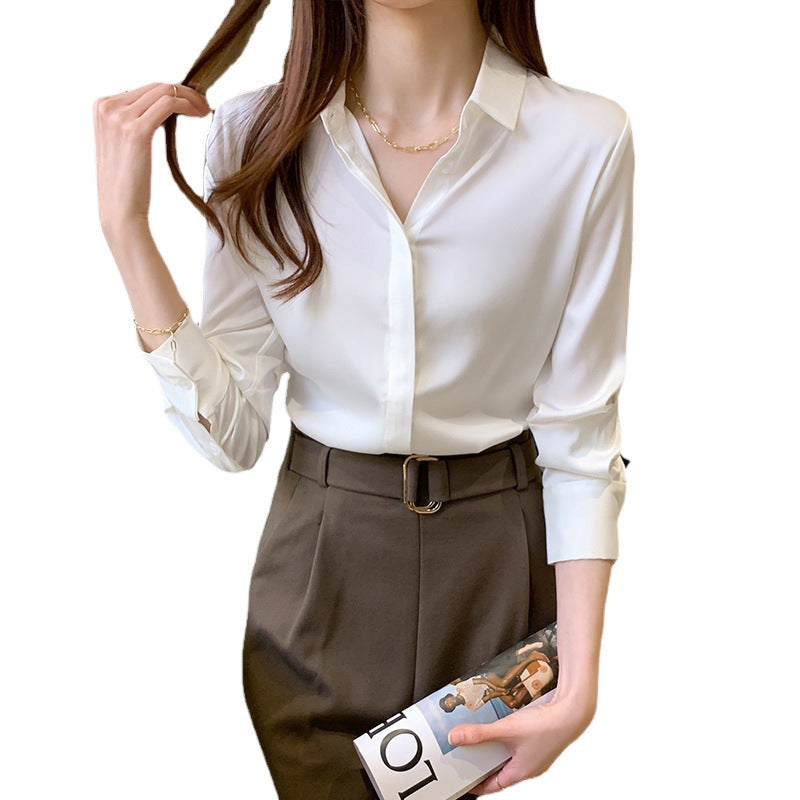 Frauen Luxuriöse Satin Knopf-Oben Bluse EB