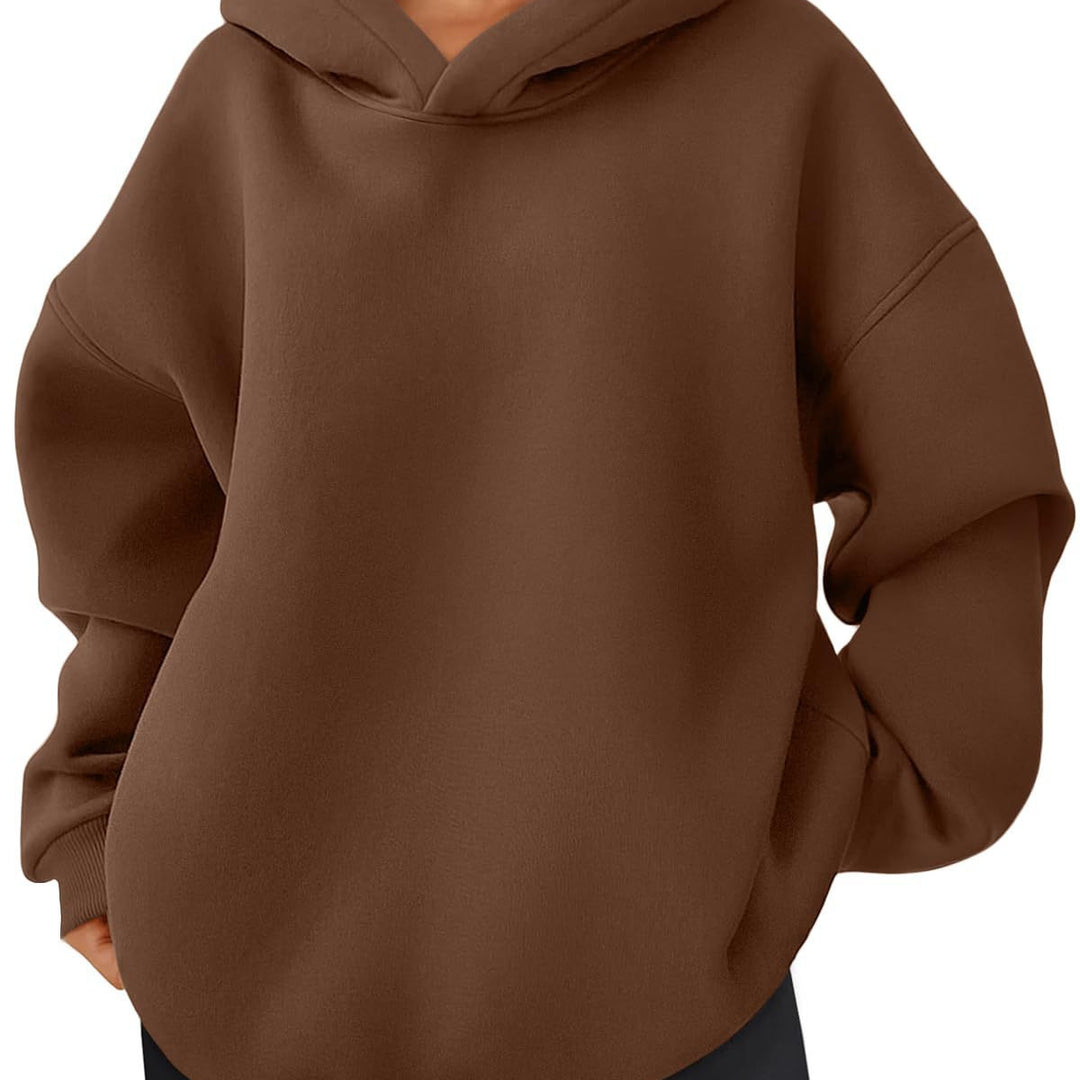 Damen nan kastiger Kapuzenpullover mit doppellagiger Kapuze, überschnittener Schulter und längerem Rückenteil EB
