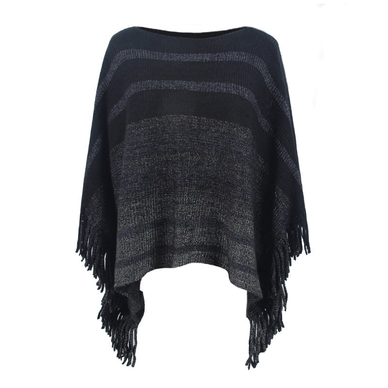 Damen eleganter Poncho mit strukturiertem Design und fransigen Details EB