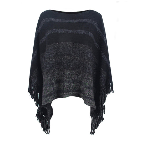 Damen eleganter Poncho mit strukturiertem Design und fransigen Details EB