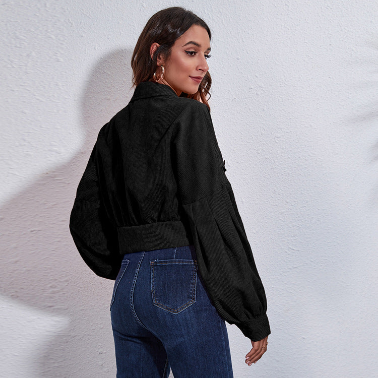 Damen Trendige Blousonjacke mit weiten Ärmeln und Rippstrickdetails EB