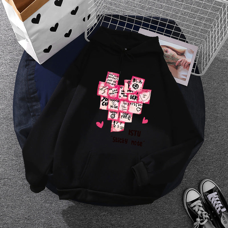 Damen nan Kapuzenpullover mit Sticky-Note Grafik, Kängurutasche und weichem Fleecefutter EB