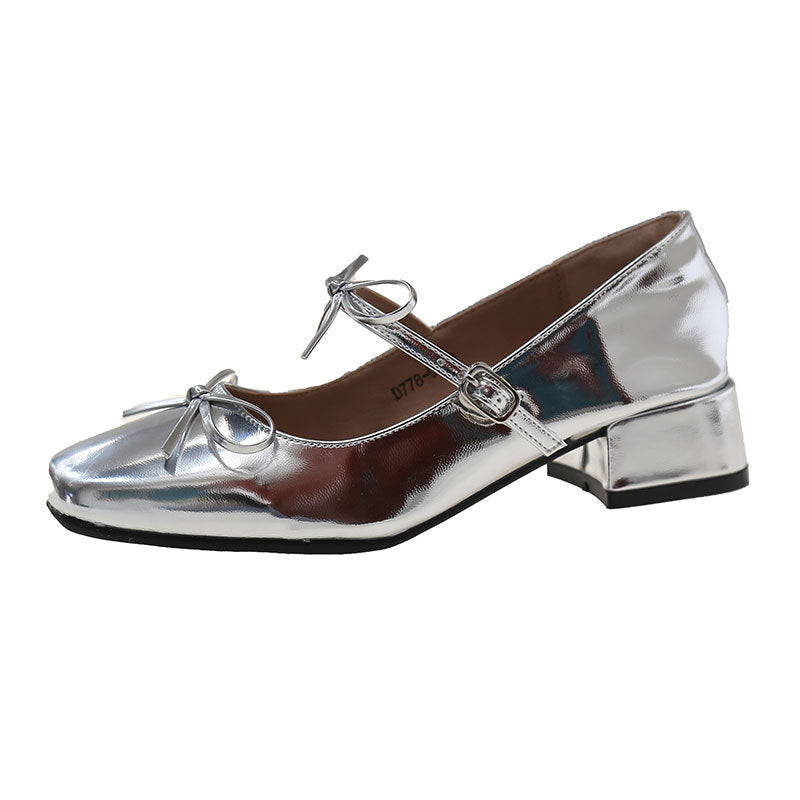 Damen Ballerinas mit modischer Schleifen-Applikation und elegantem Blockabsatz EB