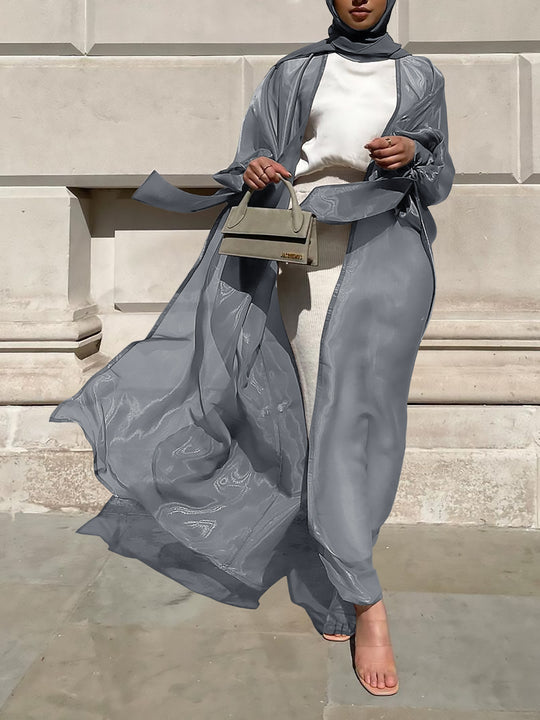 Damen Luftige Kimono-Jacke mit filigranem Design und weiten Ärmeln EB