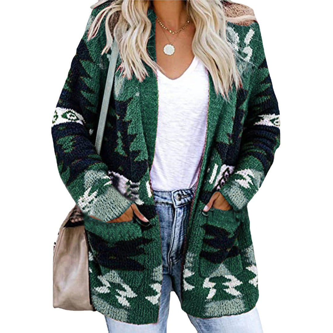 Damen Strickjacke im modernen Ethno-Design mit aufgesetzten Taschen und lässigem Schnitt EB