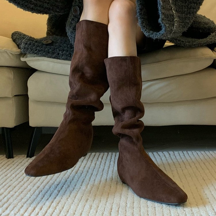 Damen modische Stiefel mit gerafftem Schaft und spitzem Fußteil EB