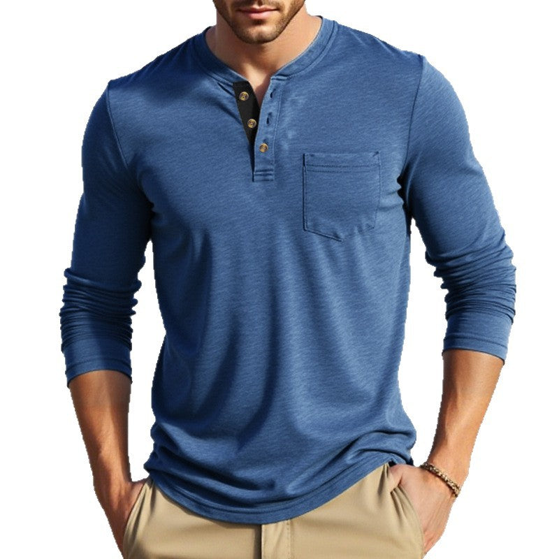 Herren Langarm-Henley-Shirt mit modischem Knopfdesign und praktischer Brusttasche EB