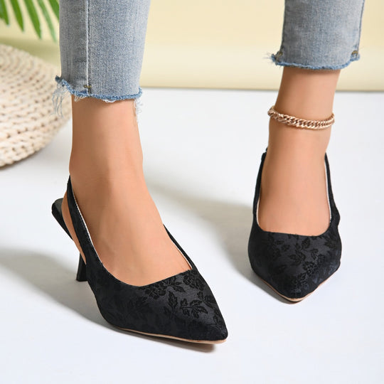 Damen elegante Slingback-Pumps mit floralem Jacquard-Muster EB