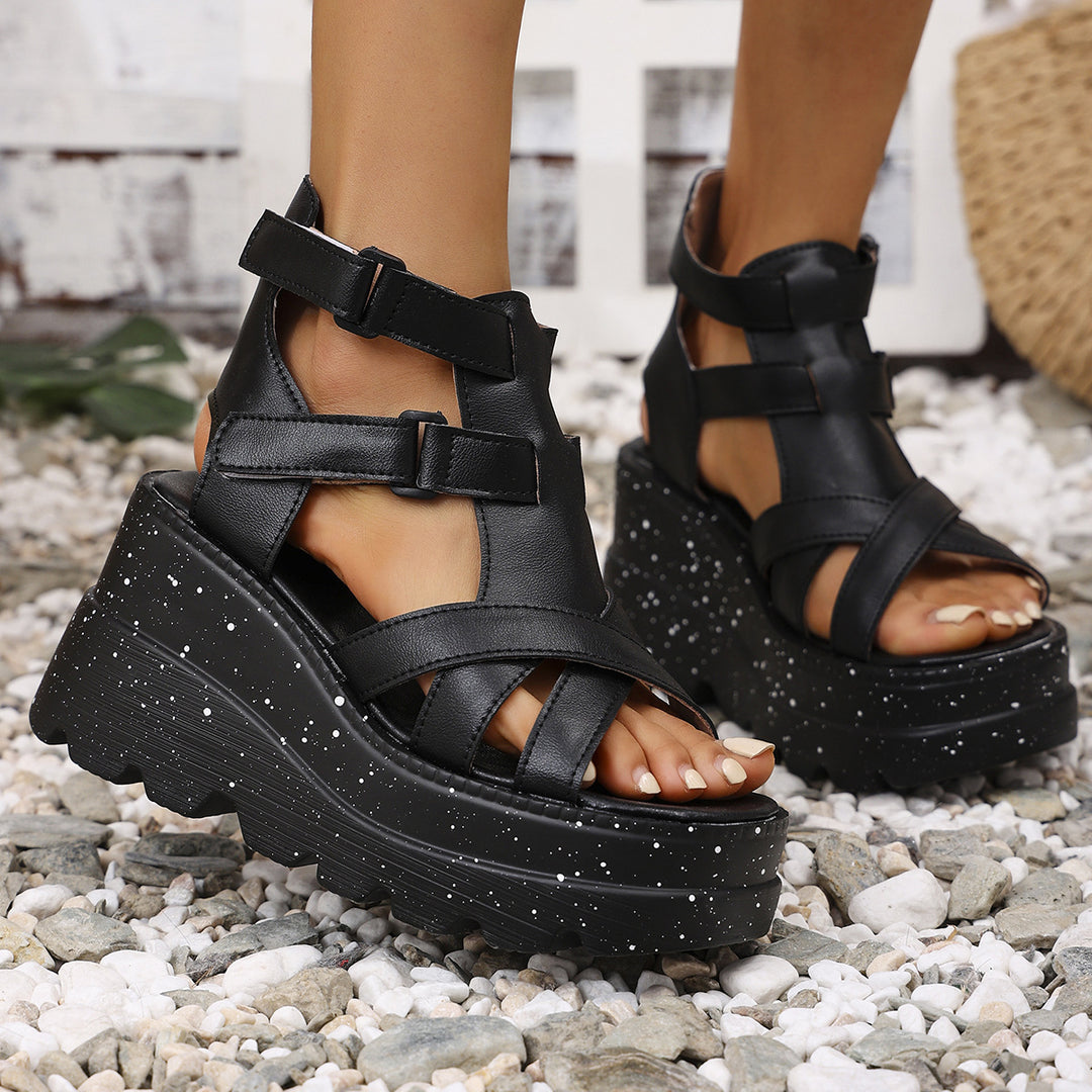 Damen Wedge-Sandalen mit verstellbaren Riemen und komfortablem Fußbett EB