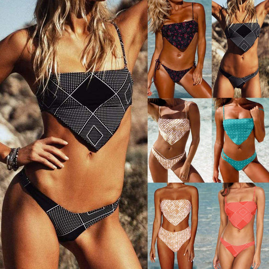Damen Bandeau-Bikini mit grafischem Design und verstellbaren Trägern EB