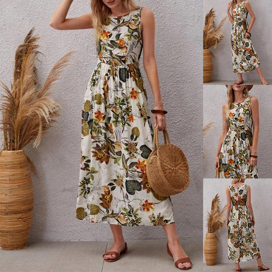 Damen Maxikleid mit floralen Akzenten und fließendem Schnitt EB