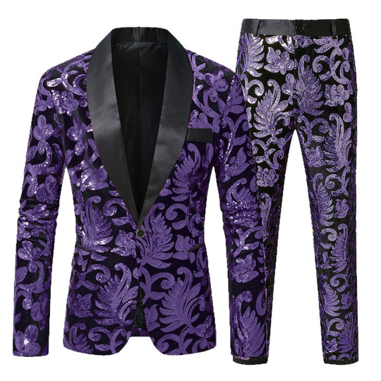 Herren glitzernder Smokinganzug mit floralen Paillettenmustern EB
