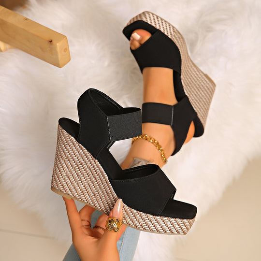 Damen Wedge-Sandalen mit elastischem Riemen und trendiger Struktur EB