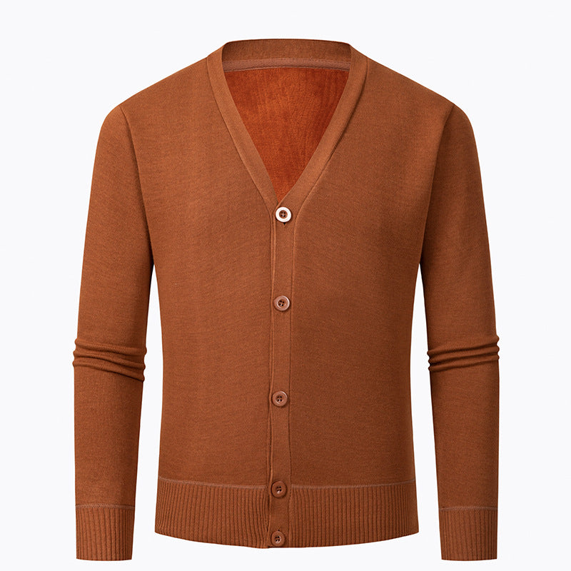 Herren Strickjacke mit V-Ausschnitt und knopflosem Design EB