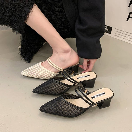 Damen elegante Sling-Pumps mit transparentem Mesh-Obermaterial und komfortablem Blockabsatz EB