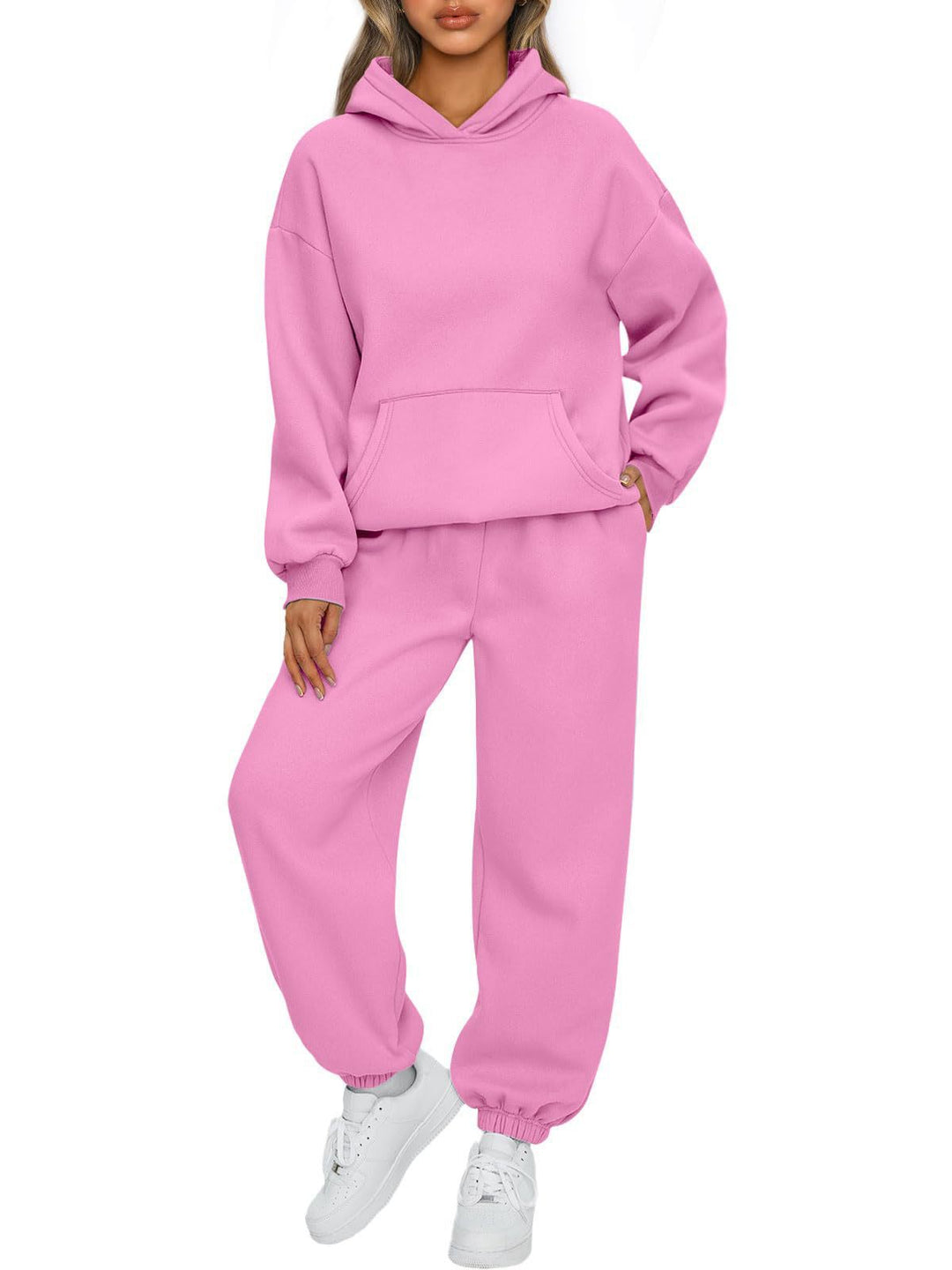 Damen nan Relaxed Loungewear-Set mit Kapuzenpullover und hochgeschnittener Jogginghose aus weichem Baumwollfleece EB