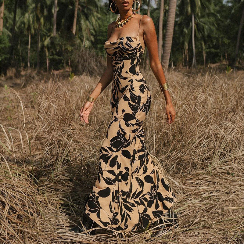 Damen Maxikleid mit floralem Muster und schmalen Spaghettiträgern EB