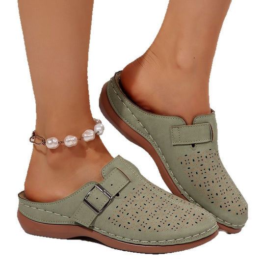 Damen Clogs mit eleganten Lochmuster und verstellbarem Riemen EB