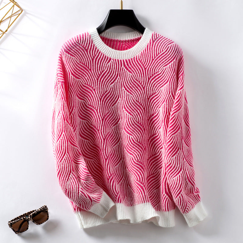 Damen Strickpullover mit modernem Wellenmuster EB