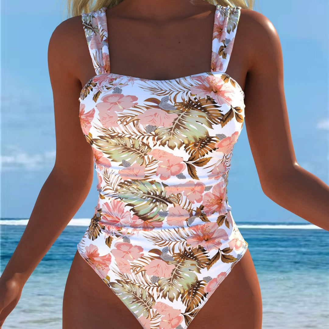 Damen Einteiliger Badeanzug mit floralen Akzenten und breiten Trägern EB