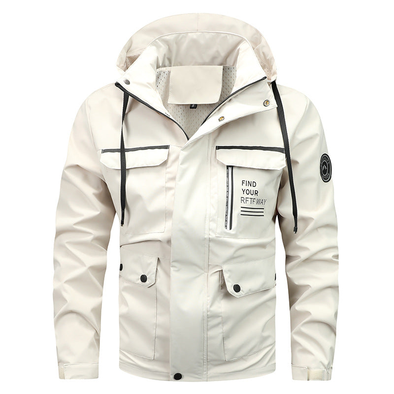 Herren nan wasserfeste Kapuzen-Regenjacke mit Mehrfach-Taschen und winddichter Membran EB
