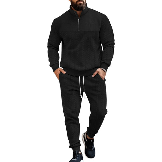 Herren nan Strukturiertes Halbzip-Sweatset mit Waffelstrick und konischer Jogginghose EB