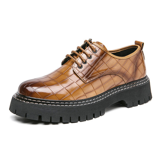 Damen Chunky Derby‑Schnürschuh mit Krokoprägung, lackiertem Kunstleder und profilierter Plateau‑Sohle EB