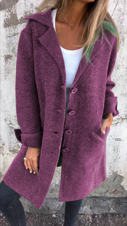 Damen kuscheliger Oversize-Mantel mit praktischen Taschen und elegantem Revers EB