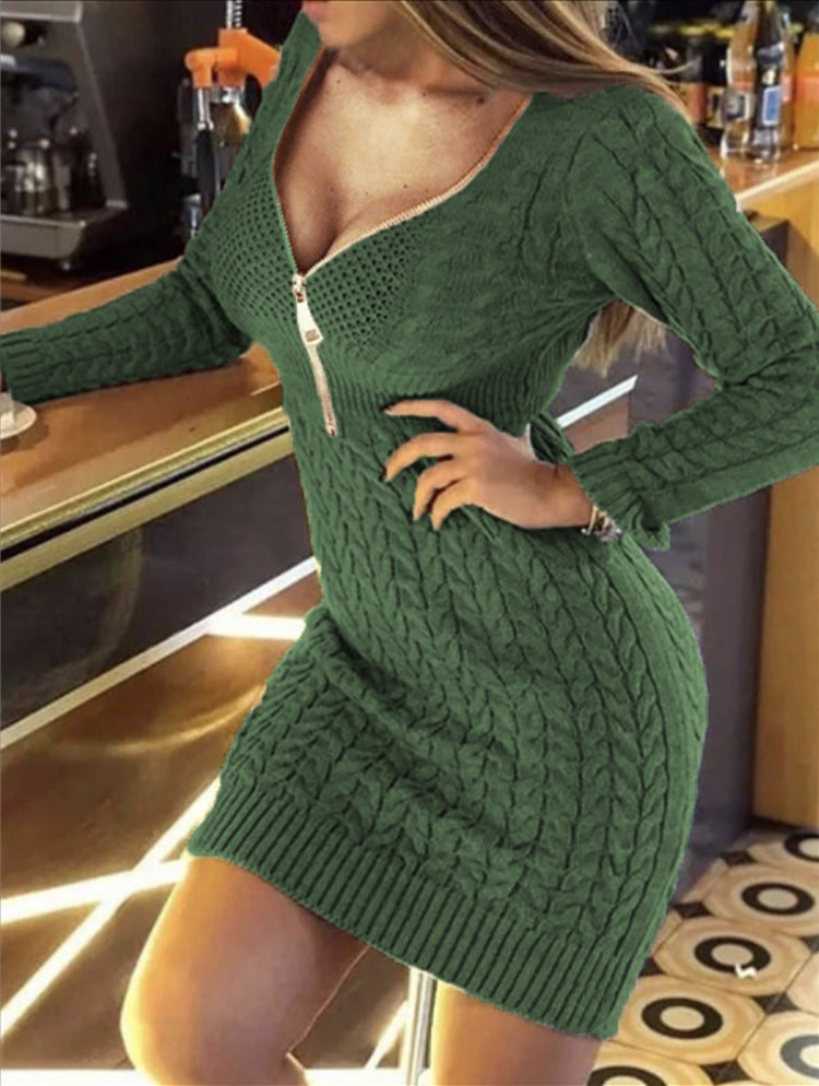 Damen Strickkleid mit engem Schnitt und dekorativer Reißverschlussdetails EB