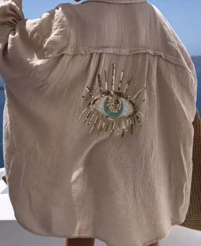 Damen Bluse mit einzigartigem Auge-Stickerei EB
