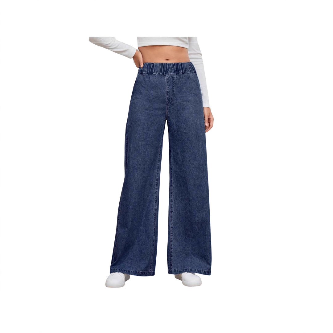 Damen nan High‑Waist Weite-Jeans mit elastischem Bund und ausgestelltem Bein EB