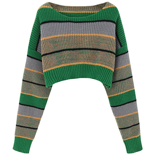 Damen Trendiger cropped Pullover im Blockstreifen-Look EB