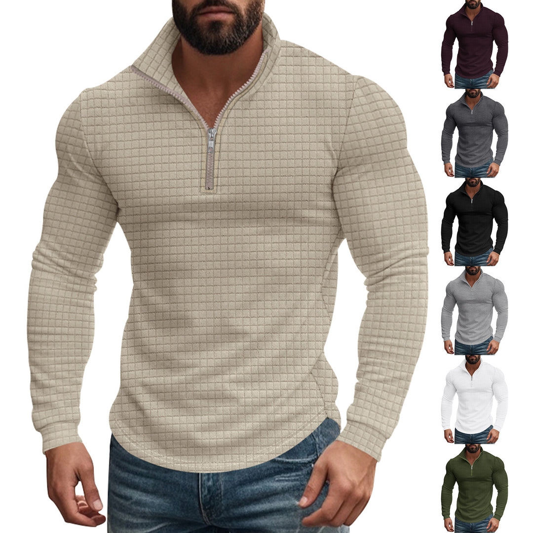 Herren eleganter Stehkragenpullover mit Reißverschluss und strukturiertem Design EB