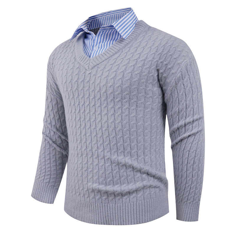 Herren Eleganter Strickpullover mit V-Ausschnitt und feiner Struktur EB