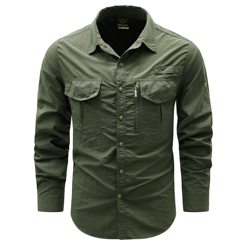 Men's  short-sleeve utility shirt with dual flap chest pockets and reinforced stitching EB