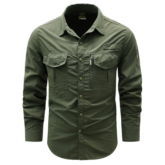 Men's  short-sleeve utility shirt with dual flap chest pockets and reinforced stitching EB