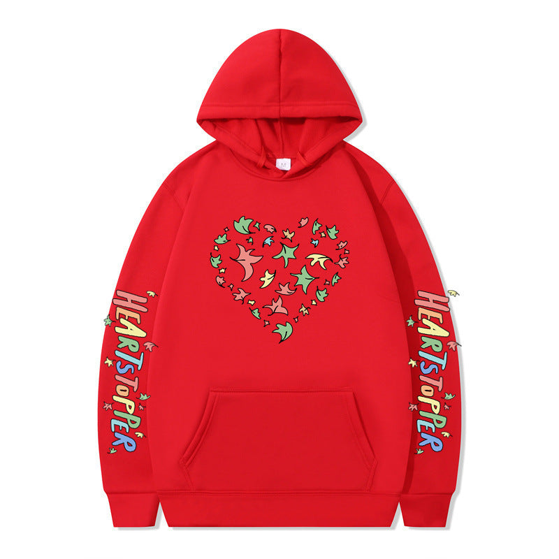 Damen Kapuzenpullover mit kreativem Herz- und Blattmotiv EB