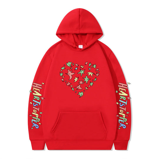 Damen Kapuzenpullover mit kreativem Herz- und Blattmotiv EB