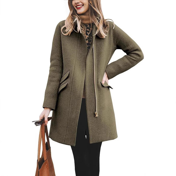 Damen modischer Wollmantel mit asymmetrischem Schnitt EB