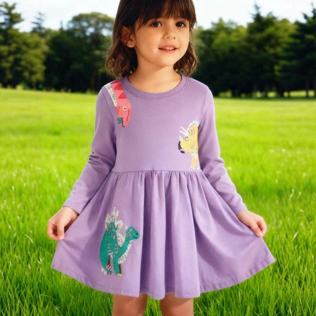 Mädchen Freizeitkleid mit lustigen Dinosaurier-Applikationen EB