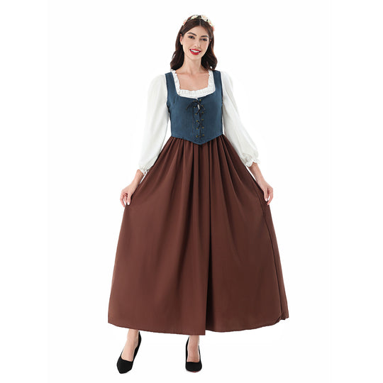 Damen nan historisches Mittelalterkleid mit geschnürter Miederweste, rüschiger Bluse und weitem Maxirock EB