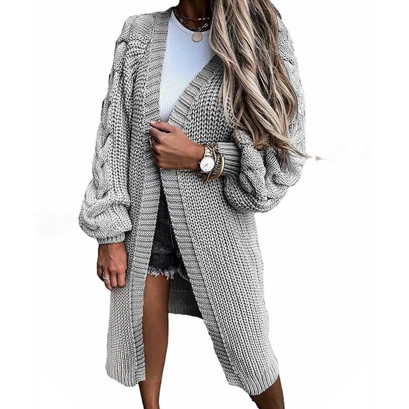 Damen Strickjacke mit voluminösen Ärmeln und hochwertigem Zopfdesign EB